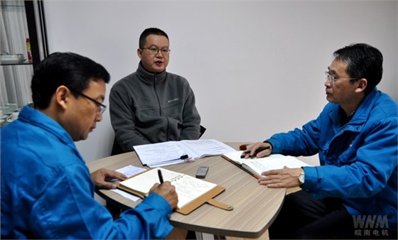 外審專(zhuān)家與皖南電機(jī)高層管理交談